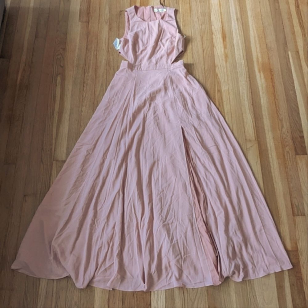 Fame and Partners light blush pink high neck dress with side cutouts NWT